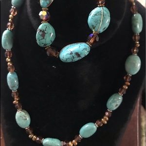 New Turquoise & Crystal Bead Necklace & Bracelet